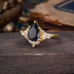 Luxe  Classic 5-Prong Pear-Cut Natural Black Onyx Engagement Ring