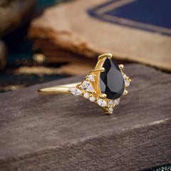 Luxe  Classic 5-Prong Pear-Cut Natural Black Onyx Engagement Ring