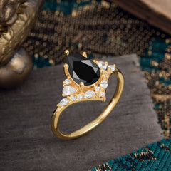Luxe  Classic 5-Prong Pear-Cut Natural Black Onyx Engagement Ring