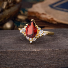 Luxe  Classic 5-Prong Pear-Cut Natural Garnet Engagement Ring