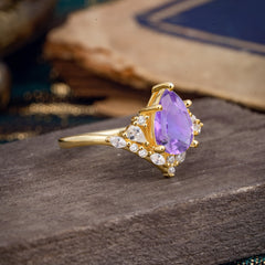 Luxe  Classic 5-Prong Pear-Cut Natural Amethyst Engagement Ring