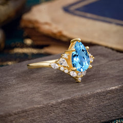Luxe  Classic 5-Prong Pear-Cut Aquamarine Engagement Ring