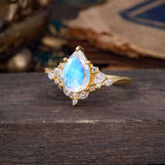 Luxe  Classic 5-Prong Pear-Cut Natural Moonstone Engagement Ring