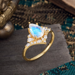 Luxe  Classic 5-Prong Pear-Cut Natural Moonstone Engagement Ring