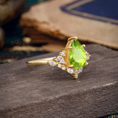 Luxe  Classic 5-Prong Pear-Cut Natural Peridot Engagement Ring