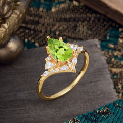 Luxe  Classic 5-Prong Pear-Cut Natural Peridot Engagement Ring