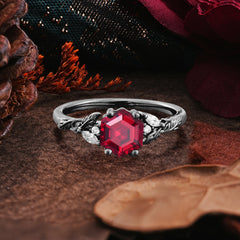Halloween Limited-Gothic Nature-Inspired Hexagon Cut Black Rutilated Quartz Ring