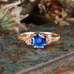 Nature-Inspired 4 - Prong Hexagon - Cut Sapphire Ring