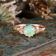 Nature-Inspired 4 - Prong Kite - Cut Natural Opal Ring