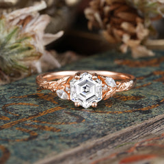 Nature-Inspired 4 - Prong Hexagon - Cut Lab Diamond Ring