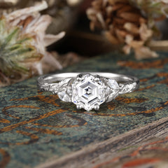 Nature-Inspired 4 - Prong Hexagon - Cut Lab Diamond Ring