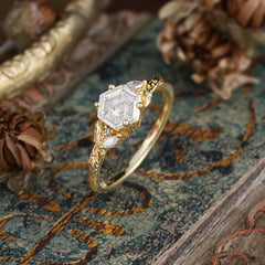 Nature-Inspired 4 - Prong Hexagon - Cut Moissanite Ring