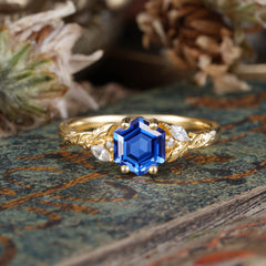 Nature-Inspired 4 - Prong Hexagon - Cut Sapphire Ring