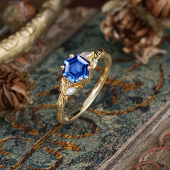 Nature-Inspired 4 - Prong Hexagon - Cut Sapphire Ring