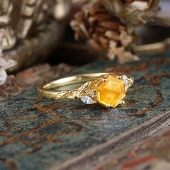 Nature-Inspired 4 - Prong Hexagon - Cut Citrine Ring
