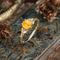 Nature-Inspired 4 - Prong Hexagon - Cut Citrine Ring