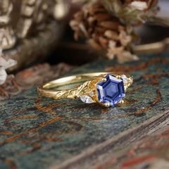 Nature-Inspired 4 - Prong Hexagon - Cut Tanzanite Ring