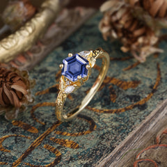 Nature-Inspired 4 - Prong Hexagon - Cut Tanzanite Ring