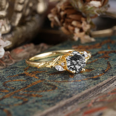 Nature-Inspired 4 - Prong Kite - Cut Natural Black Rutilated Quartz Ring