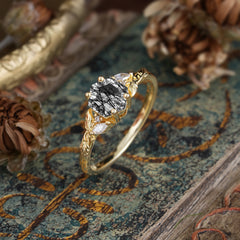 Nature-Inspired 4 - Prong Kite - Cut Natural Black Rutilated Quartz Ring