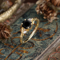 Nature-Inspired 4 - Prong Hexagon - Cut Black Onyx Ring