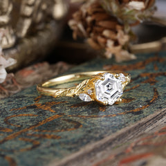 Nature-Inspired 4 - Prong Hexagon - Cut Lab Diamond Ring