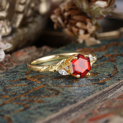 Nature-Inspired 4 - Prong Hexagon - Cut Garnet Ring