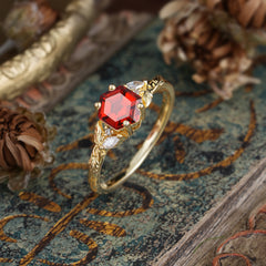 Nature-Inspired 4 - Prong Hexagon - Cut Garnet Ring