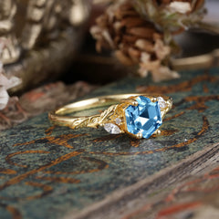 Nature-Inspired 4 - Prong Hexagon - Cut Aquamarine Ring