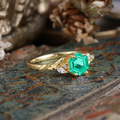 Nature-Inspired 4 - Prong Kite - Cut Natural Emerald Ring