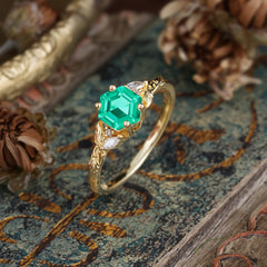 Nature-Inspired 4 - Prong Kite - Cut Natural Emerald Ring