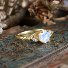 Nature-Inspired 4 - Prong Hexagon - Cut Moonstone Ring