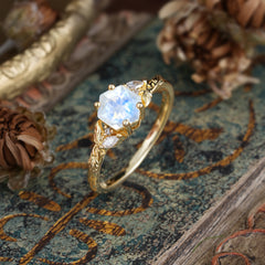 Nature-Inspired 4 - Prong Hexagon - Cut Moonstone Ring