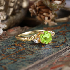 Nature-Inspired 4 - Prong Hexagon - Cut Peridot Ring