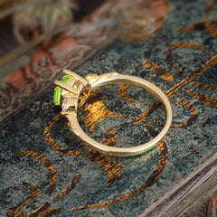 Nature-Inspired 4 - Prong Hexagon - Cut Peridot Ring