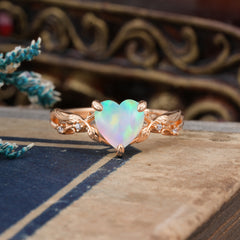 Classic Nature-Inspired 3-Prong Heart-Shaped Natural Opal Engagement Ring