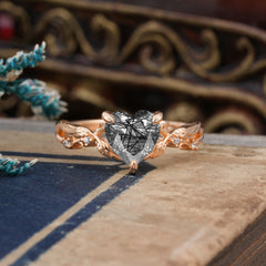 Classic Nature-Inspired 3-Prong Heart-Shaped Natural Black Rutilated Quartz Engagement Ring