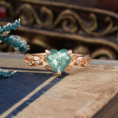 Classic Nature-Inspired 3-Prong Heart-Shaped Natural Moss Agate Engagement Ring