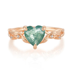 Classic Nature-Inspired 3-Prong Heart-Shaped Natural Moss Agate Engagement Ring