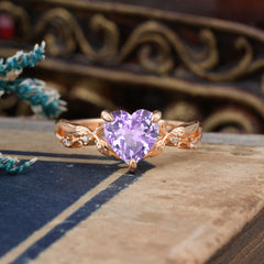 Classic Nature-Inspired 3-Prong Heart-Shaped Amethyst Engagement Ring