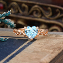 Classic Nature-Inspired 3-Prong Heart-Shaped Natural Aquamarine Engagement Ring