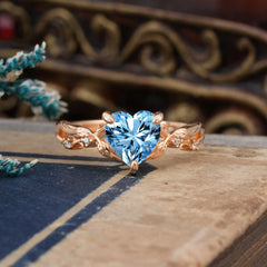 Classic Nature-Inspired 3-Prong Heart-Shaped Aquamarine Engagement Ring
