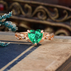 Classic Nature-Inspired 3-Prong Heart-Shaped Emerald Engagement Ring