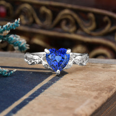 Classic Nature-Inspired 3-Prong Heart-Shaped Sapphire Engagement Ring