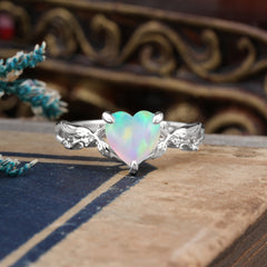 Classic Nature-Inspired 3-Prong Heart-Shaped Natural Opal Engagement Ring