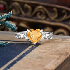 Classic Nature-Inspired 3-Prong Heart-Shaped Citrine Engagement Ring