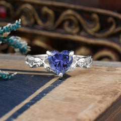 Classic Nature-Inspired 3-Prong Heart-Shaped Tanzanite Engagement Ring