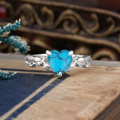 Classic Nature-Inspired 3-Prong Heart-Shaped Turquoise Engagement Ring