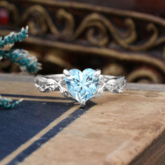 Classic Nature-Inspired 3-Prong Heart-Shaped Natural Aquamarine Engagement Ring