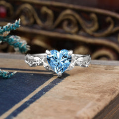 Classic Nature-Inspired 3-Prong Heart-Shaped Aquamarine Engagement Ring